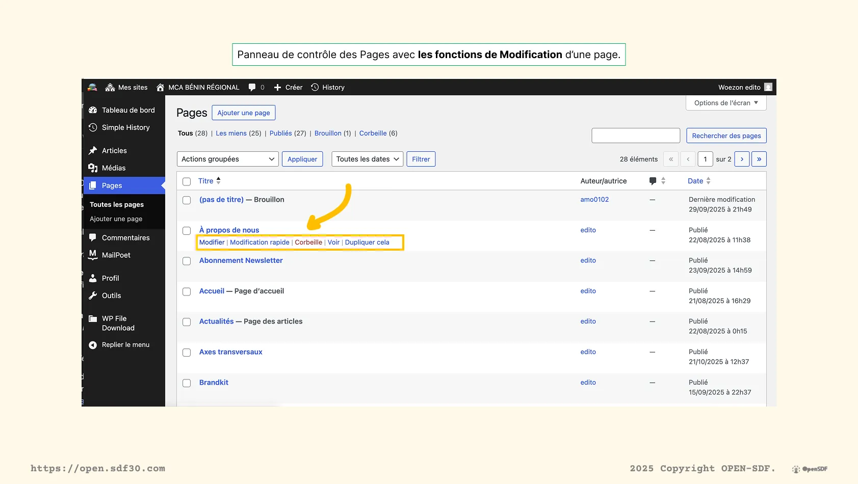 Modification d'une page