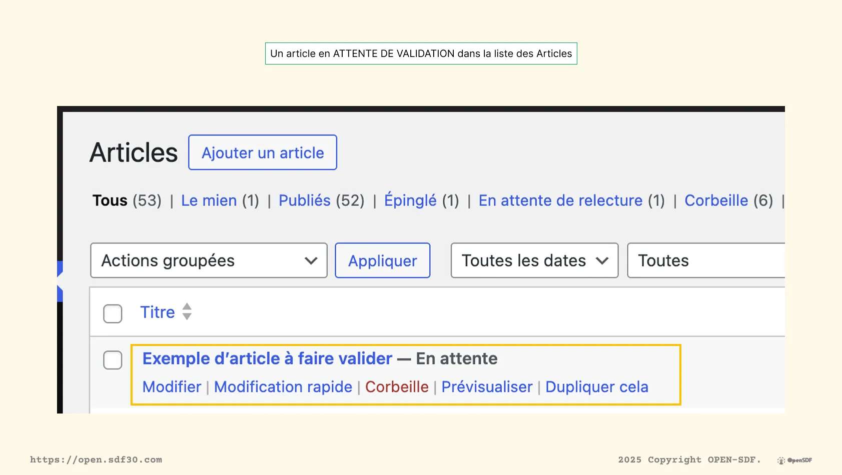 Validation d'un article